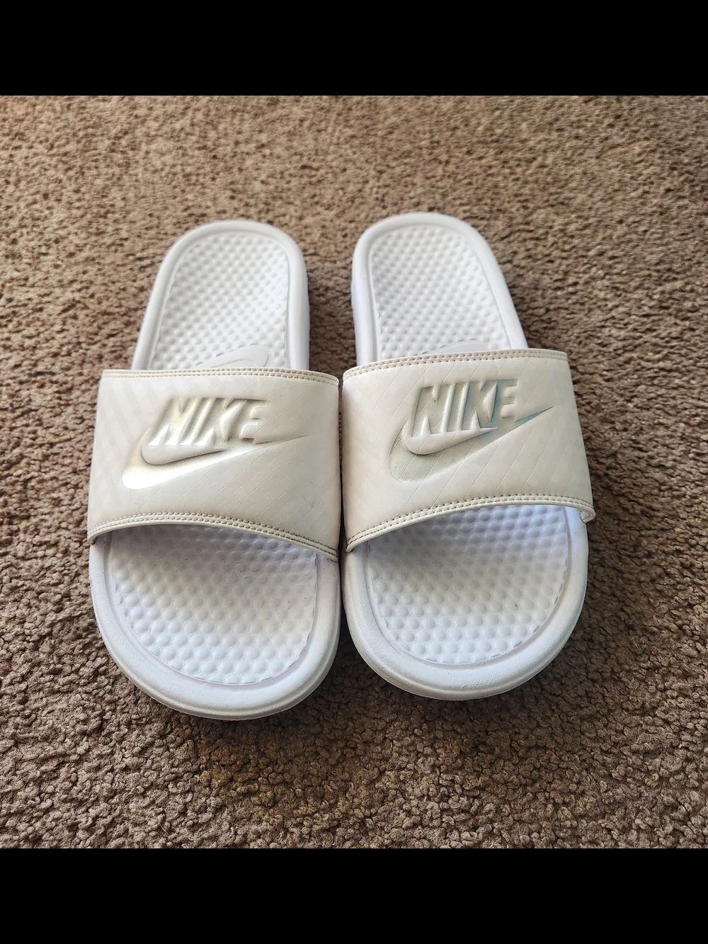 Nike White Slide Sandals with Raised Logo - Picture 3 of 3